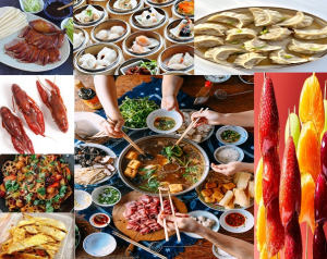 Peking duck, Crayfish, Hot Pot, Dumpling, Malaxiangguo, Dim sum, Kaolengmian, Tanghulu.